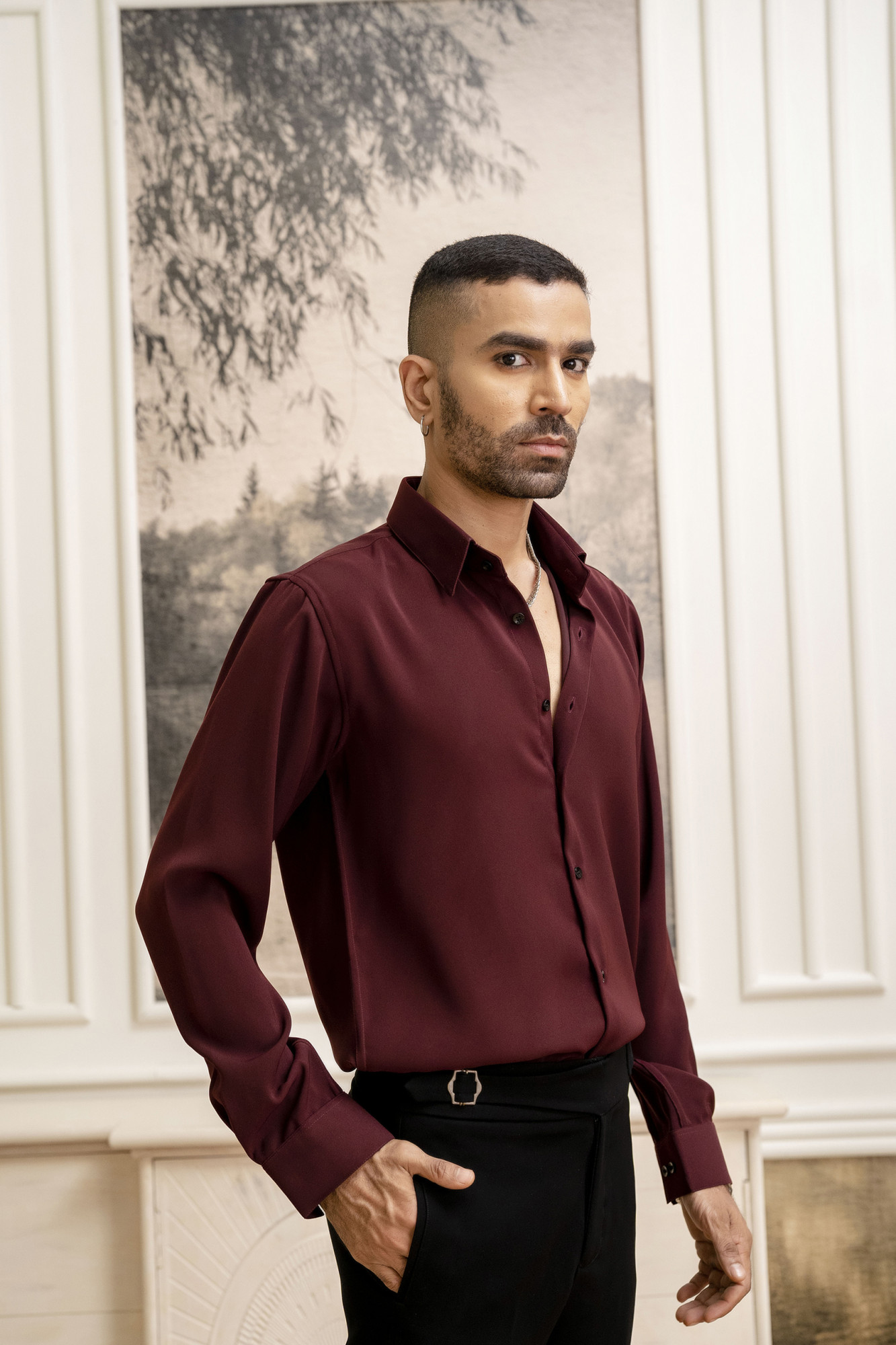 Classic Japanese Solid Formal Shirt in Wine