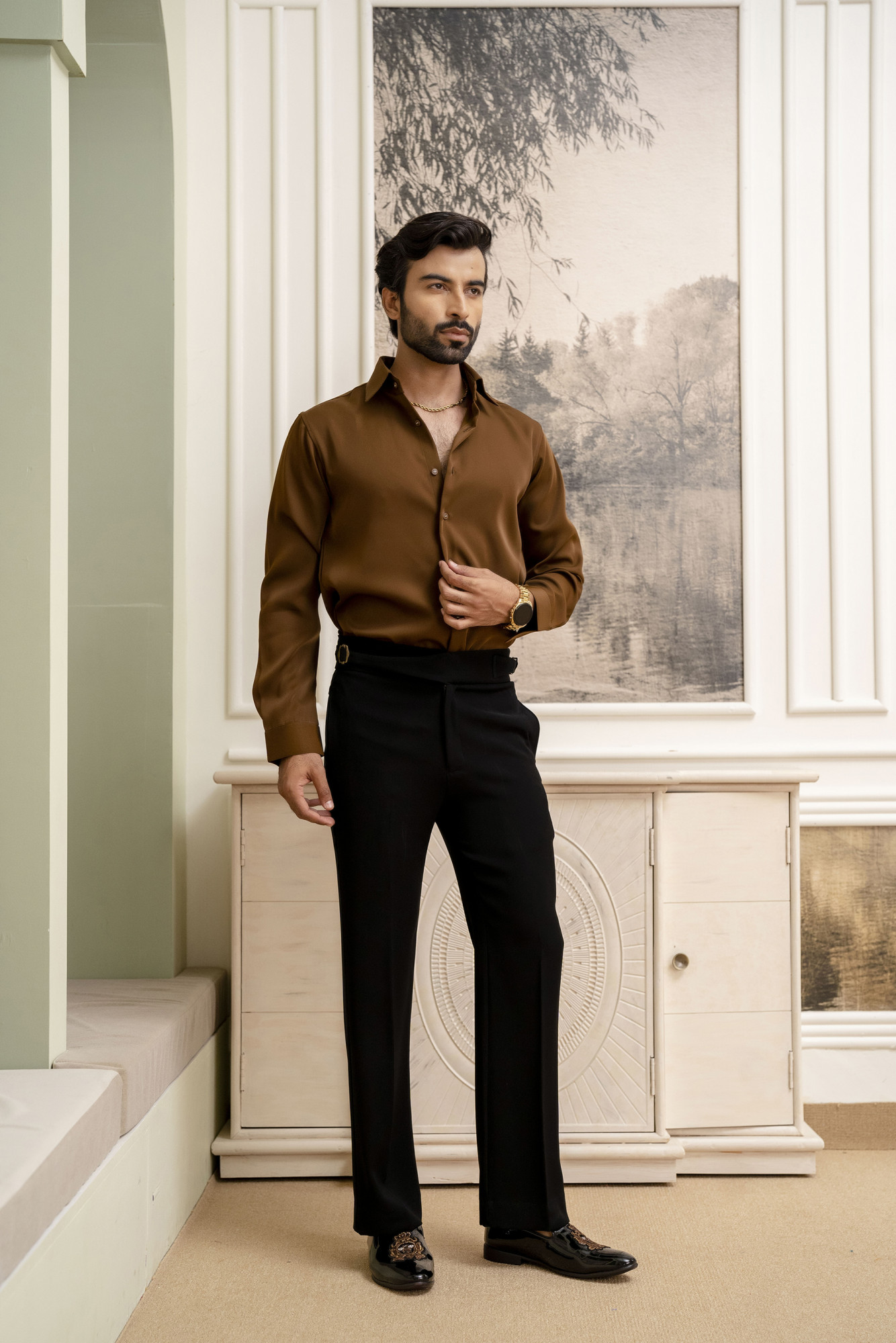 Classic Japanese Solid Formal Shirt In Tan