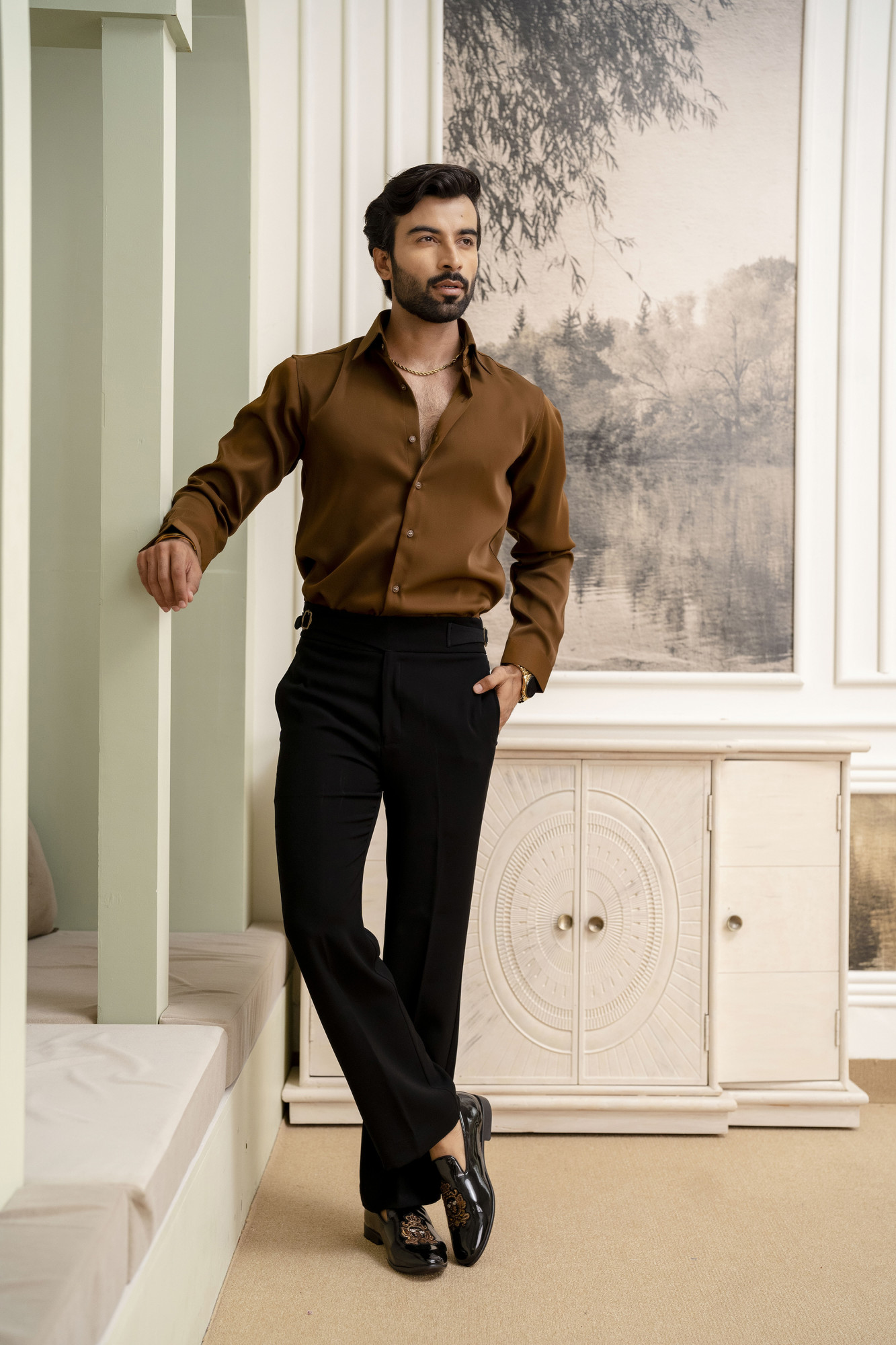 Classic Japanese Solid Formal Shirt In Tan