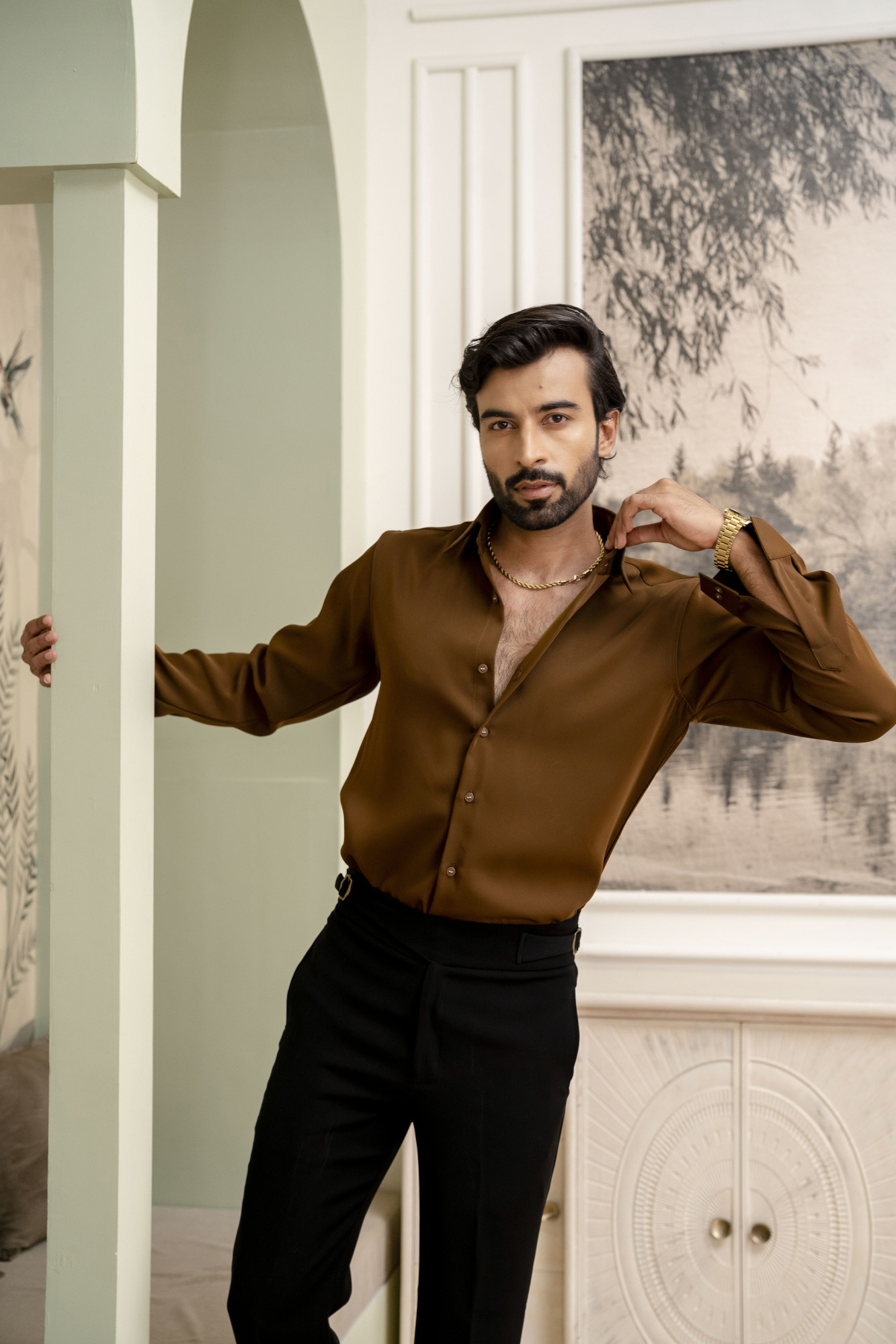 Classic Japanese Solid Formal Shirt In Tan