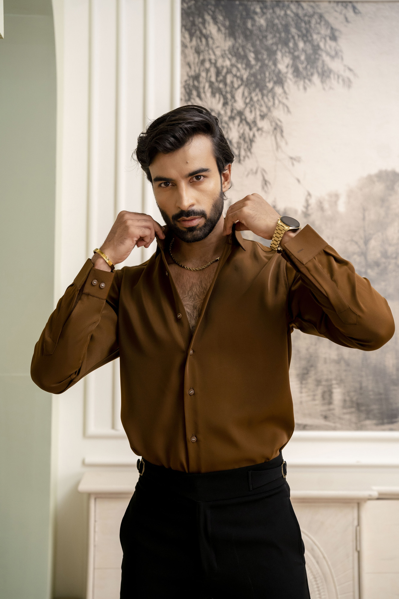 Classic Japanese Solid Formal Shirt In Tan