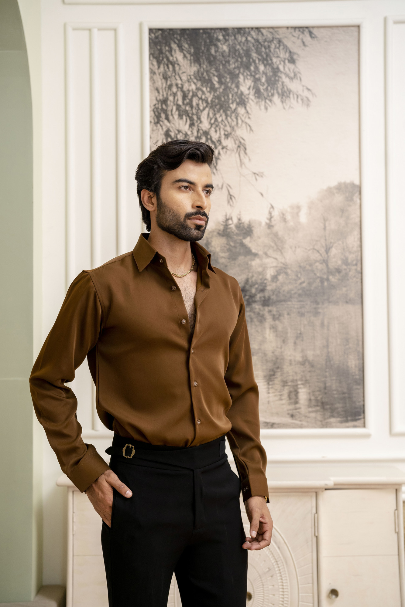 Classic Japanese Solid Formal Shirt In Tan