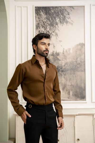 Classic Japanese Solid Formal Shirt In Tan
