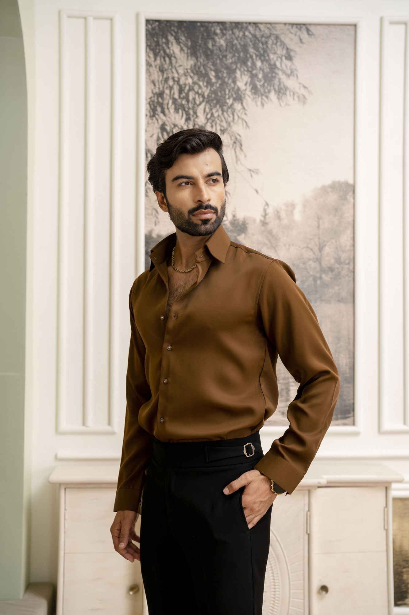 Classic Japanese Solid Formal Shirt In Tan