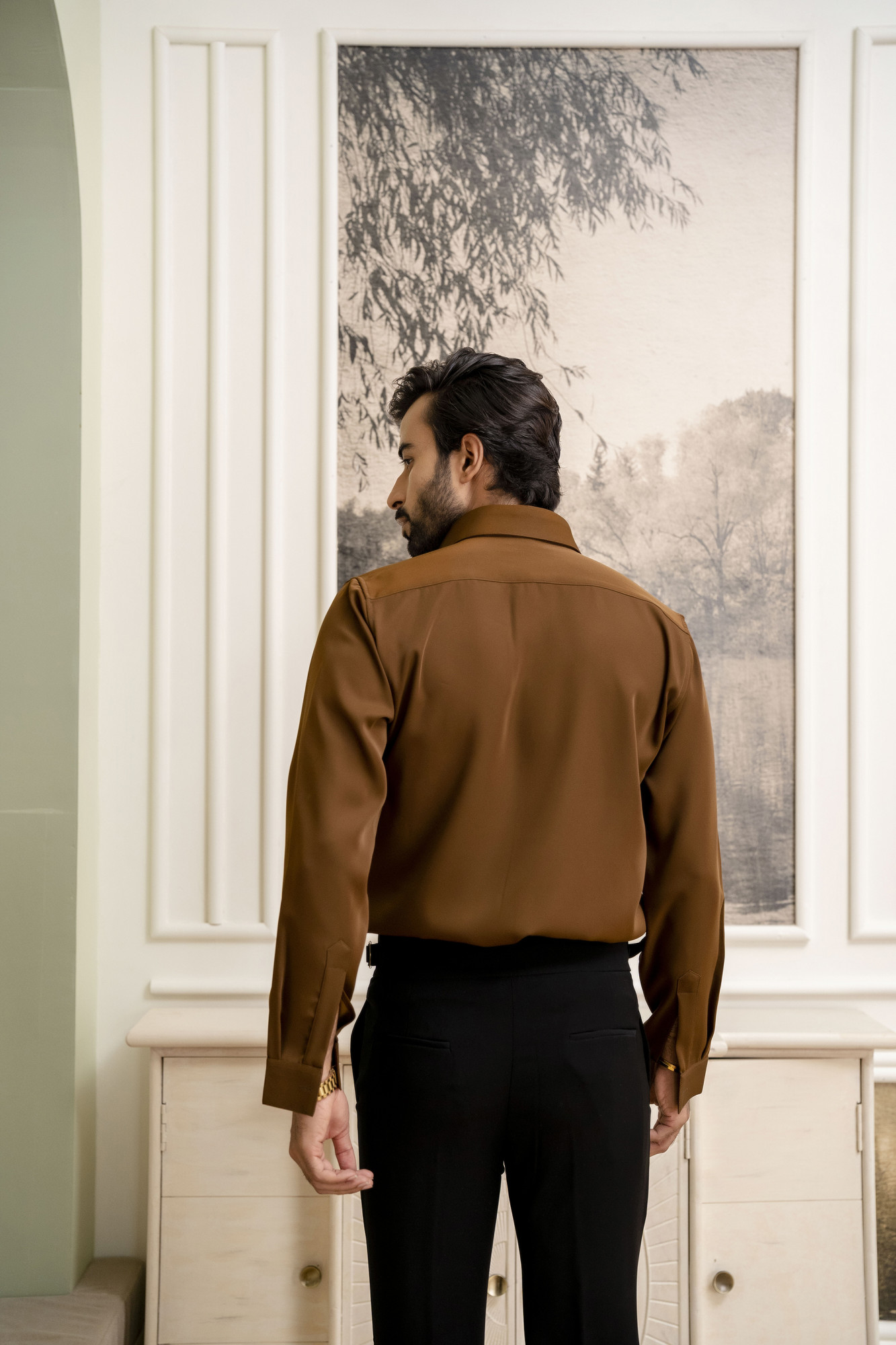 Classic Japanese Solid Formal Shirt In Tan