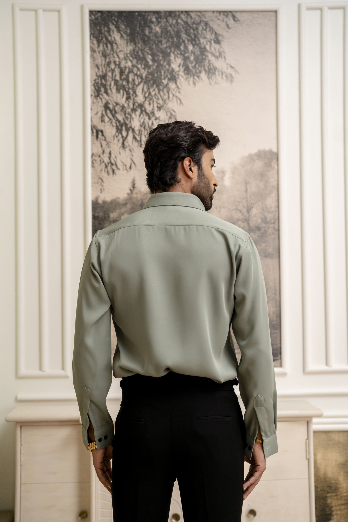 Classic Old Money Formal Shirt In Off Green