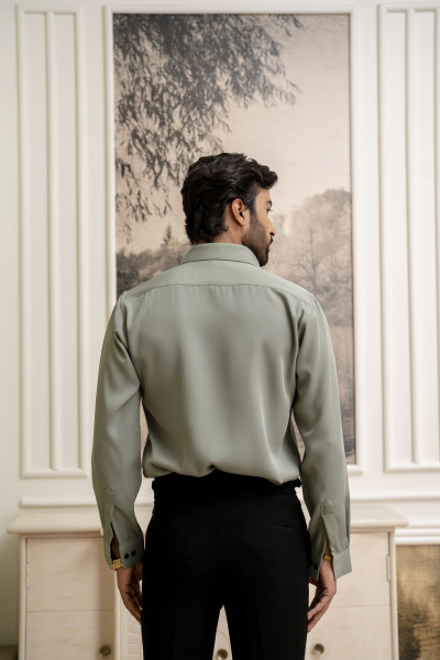 Classic Old Money Formal Shirt In Off Green