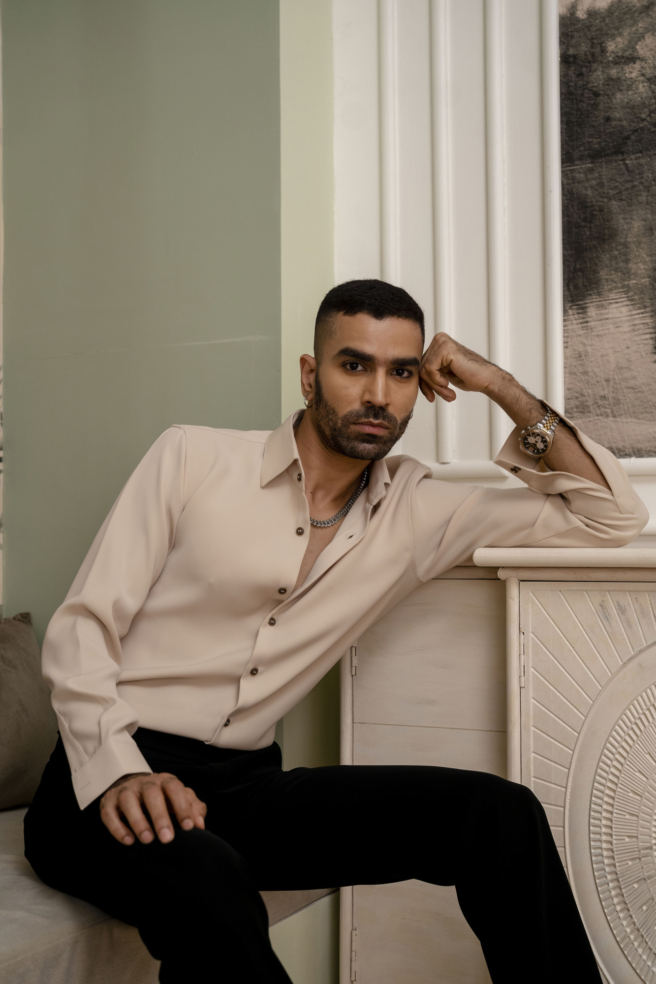 Flowing Japanese Solid Formal Shirt In Beige