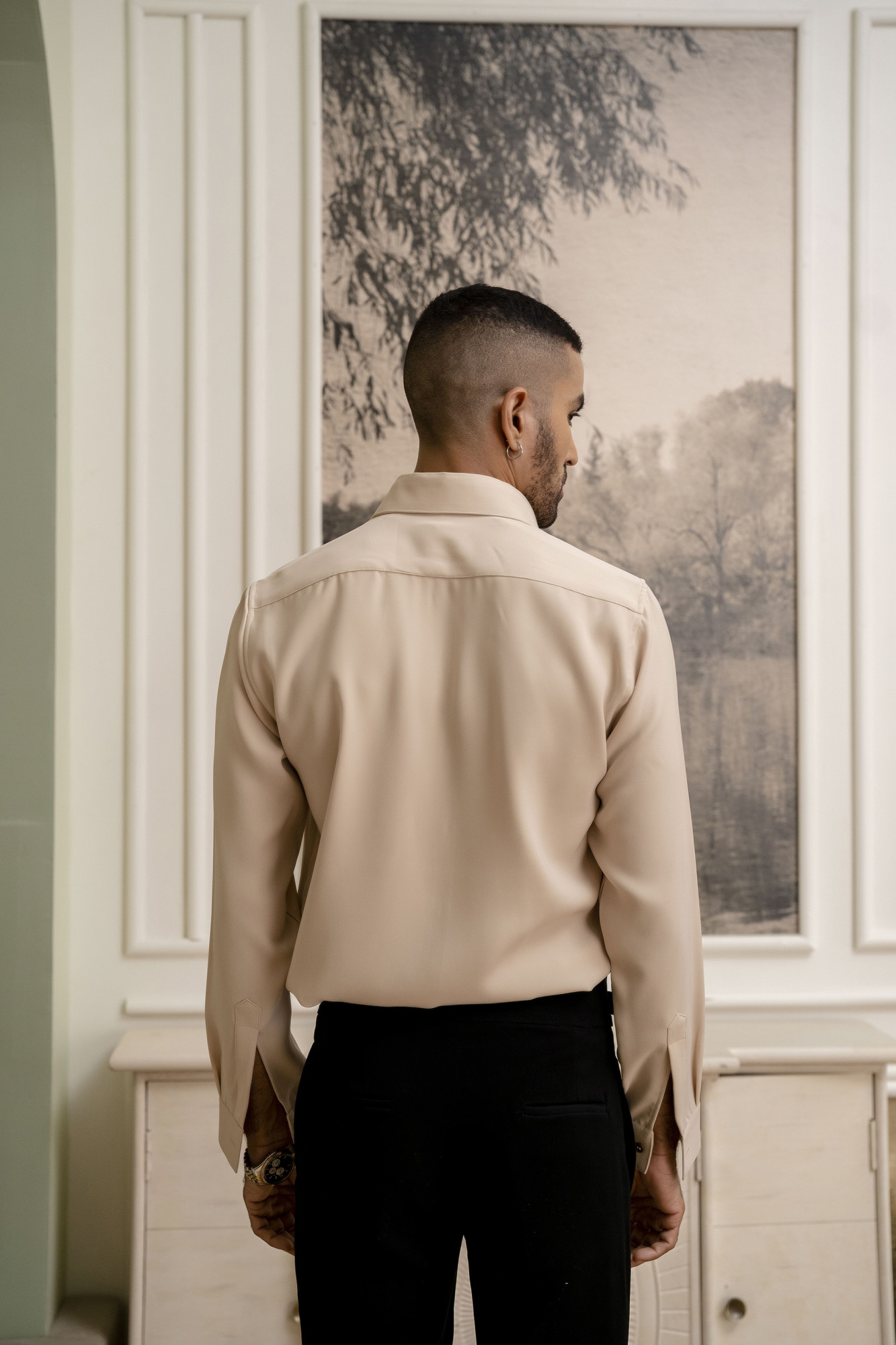 Flowing Japanese Solid Formal Shirt In Beige