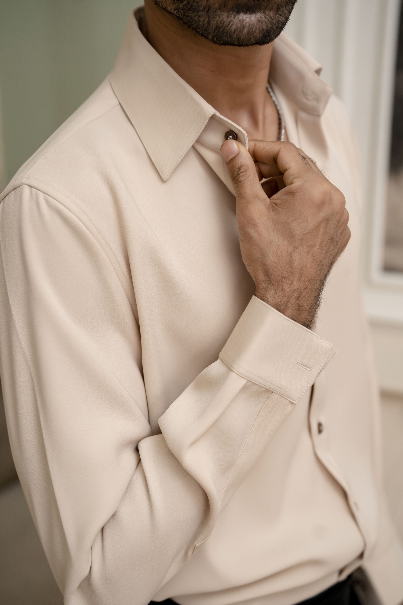 Flowing Japanese Solid Formal Shirt In Beige