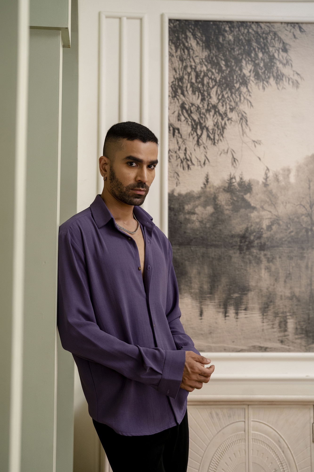 Textured Flowing Shirt In Purple