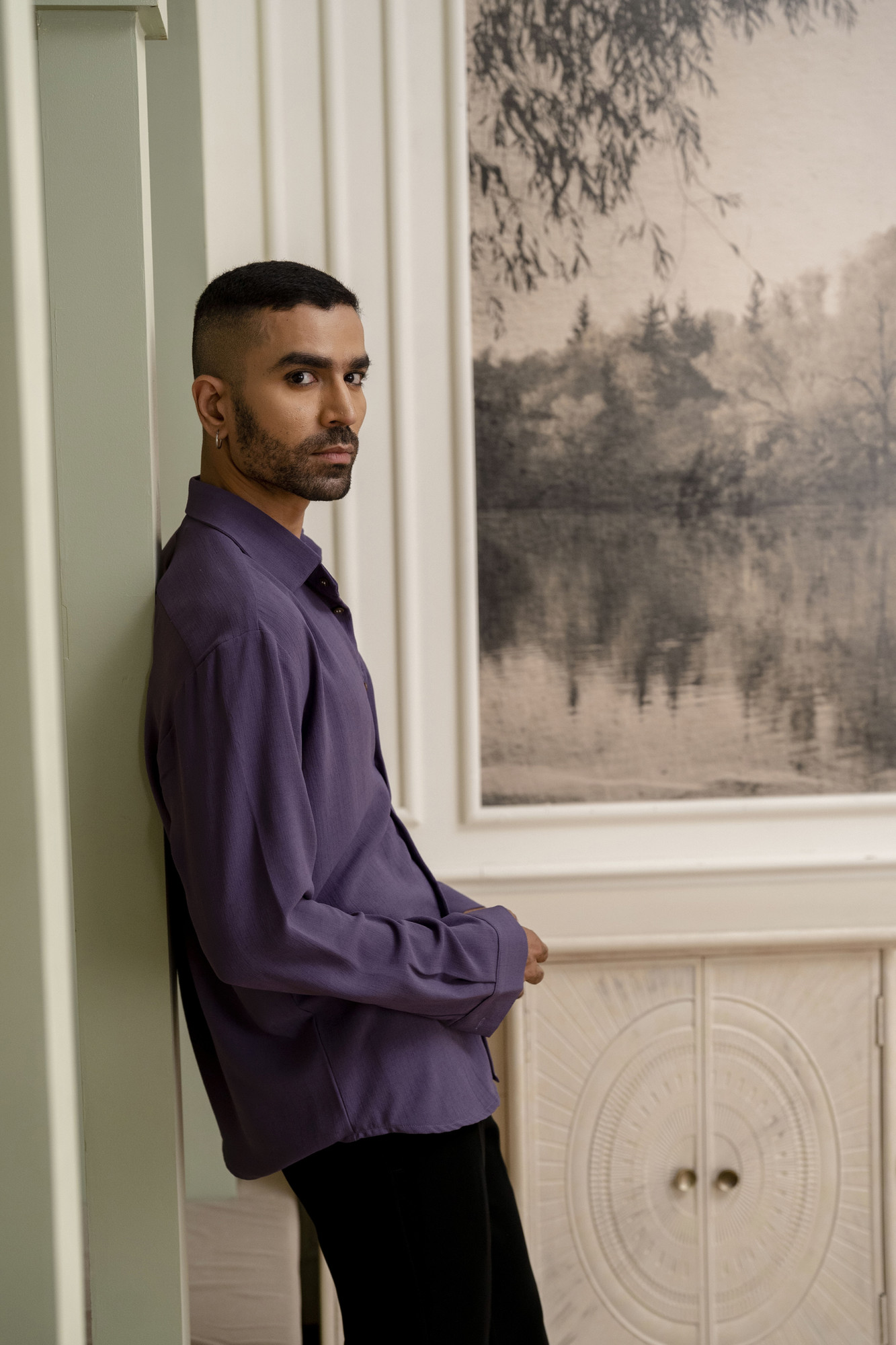 Textured Flowing Shirt In Purple