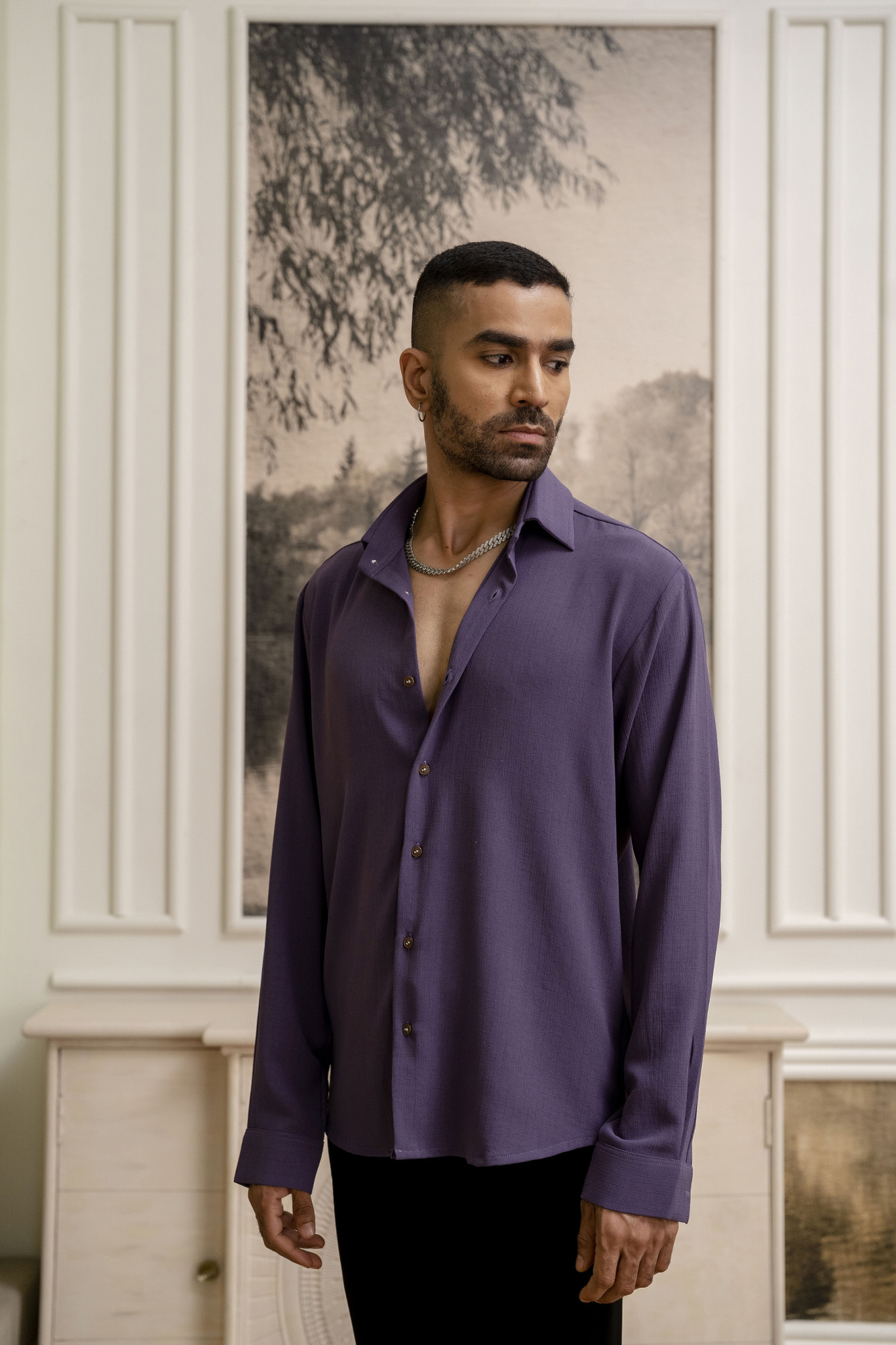 Textured Flowing Shirt In Purple