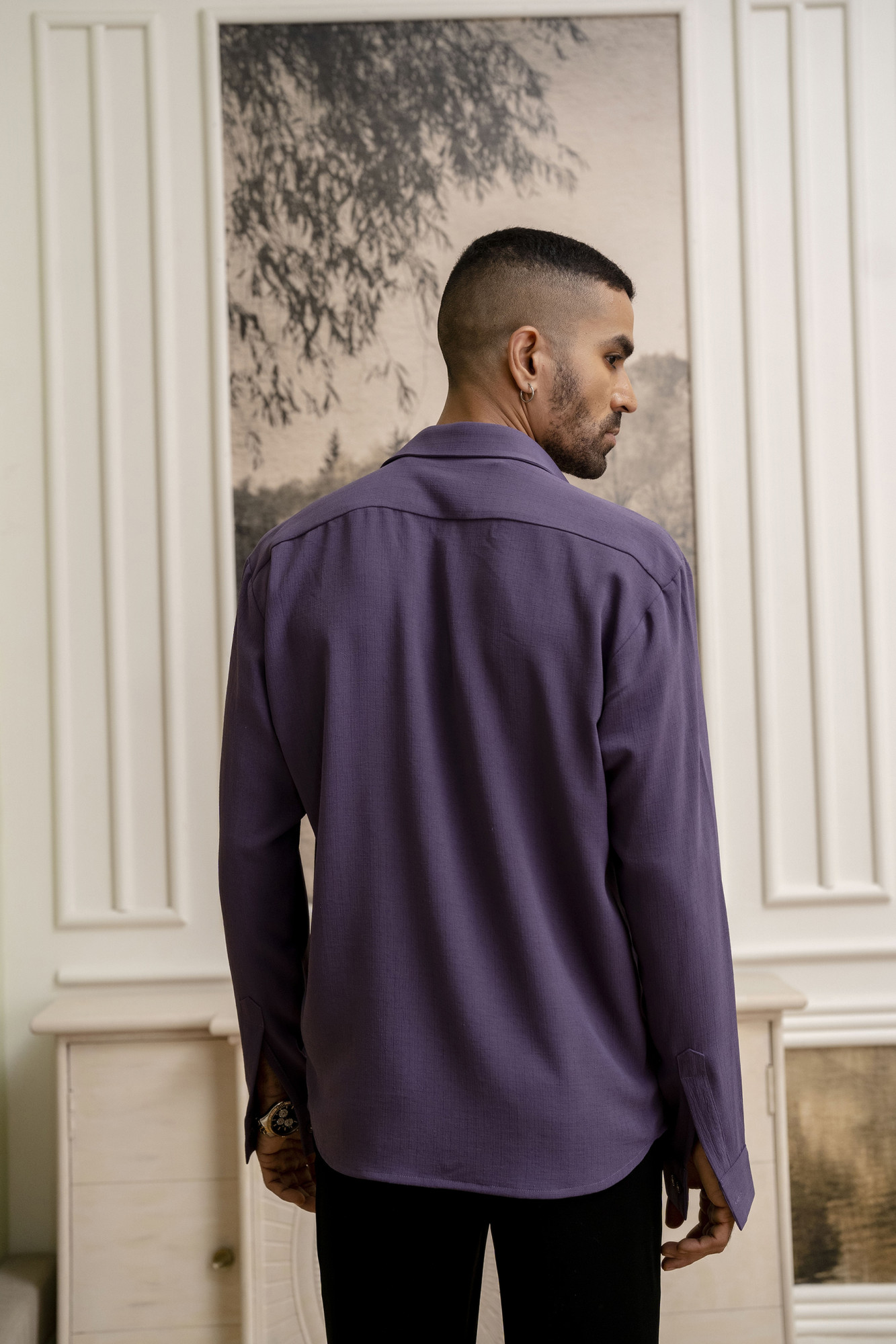 Textured Flowing Shirt In Purple