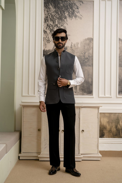 Belted Patch Pocket Jacket In Grey