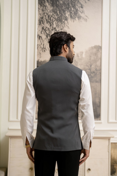 Belted Patch Pocket Jacket In Grey