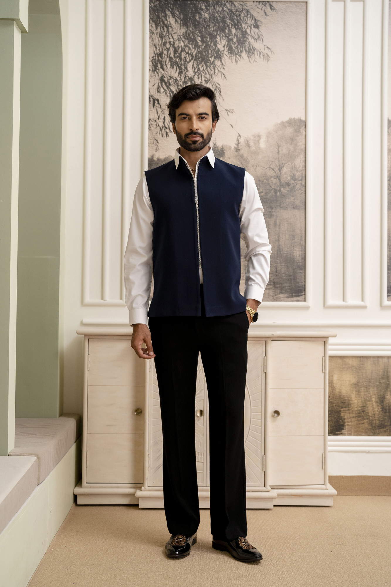 Zip Up Half Jacket In Blue