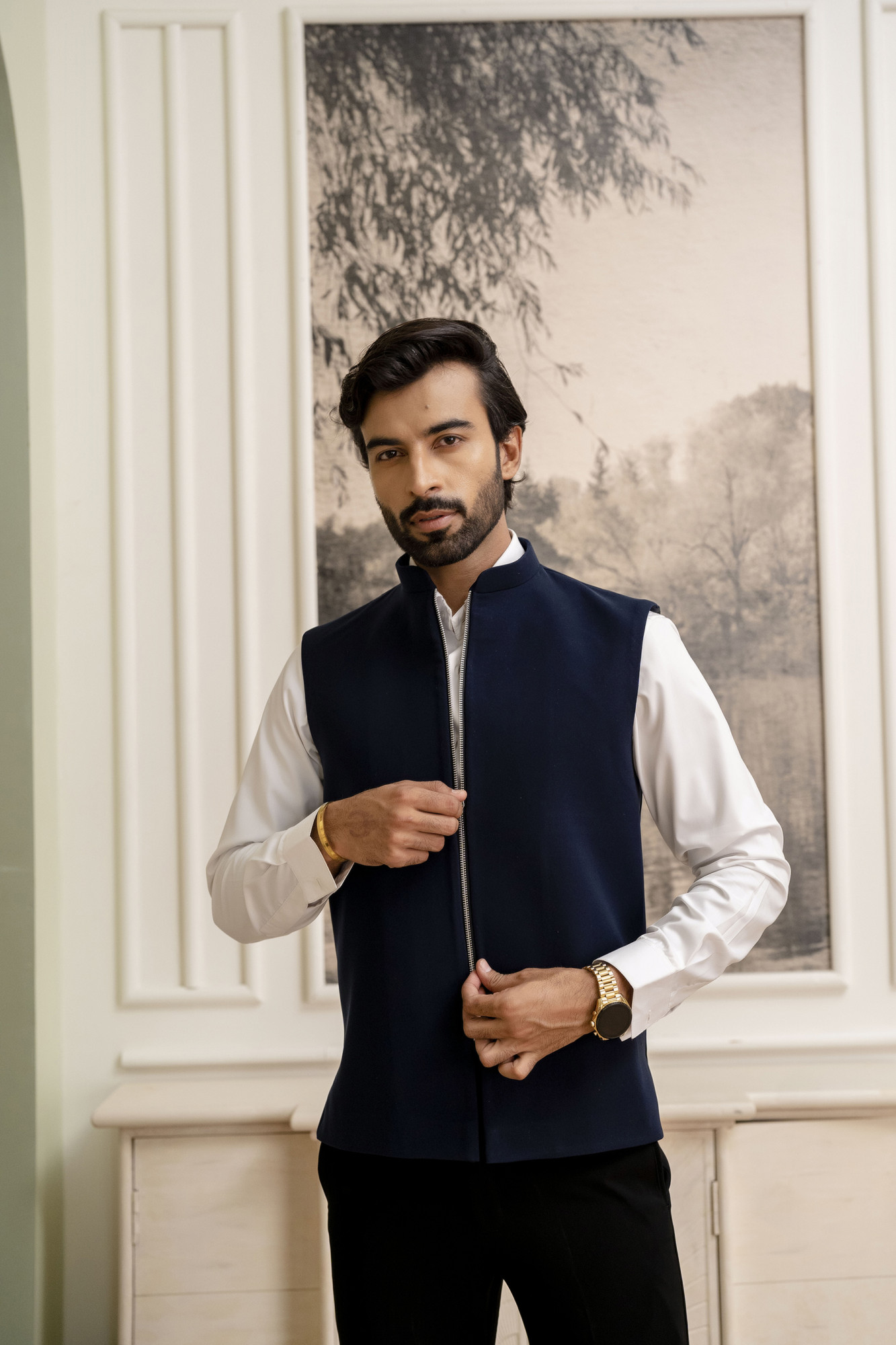 Zip Up Half Jacket In Blue