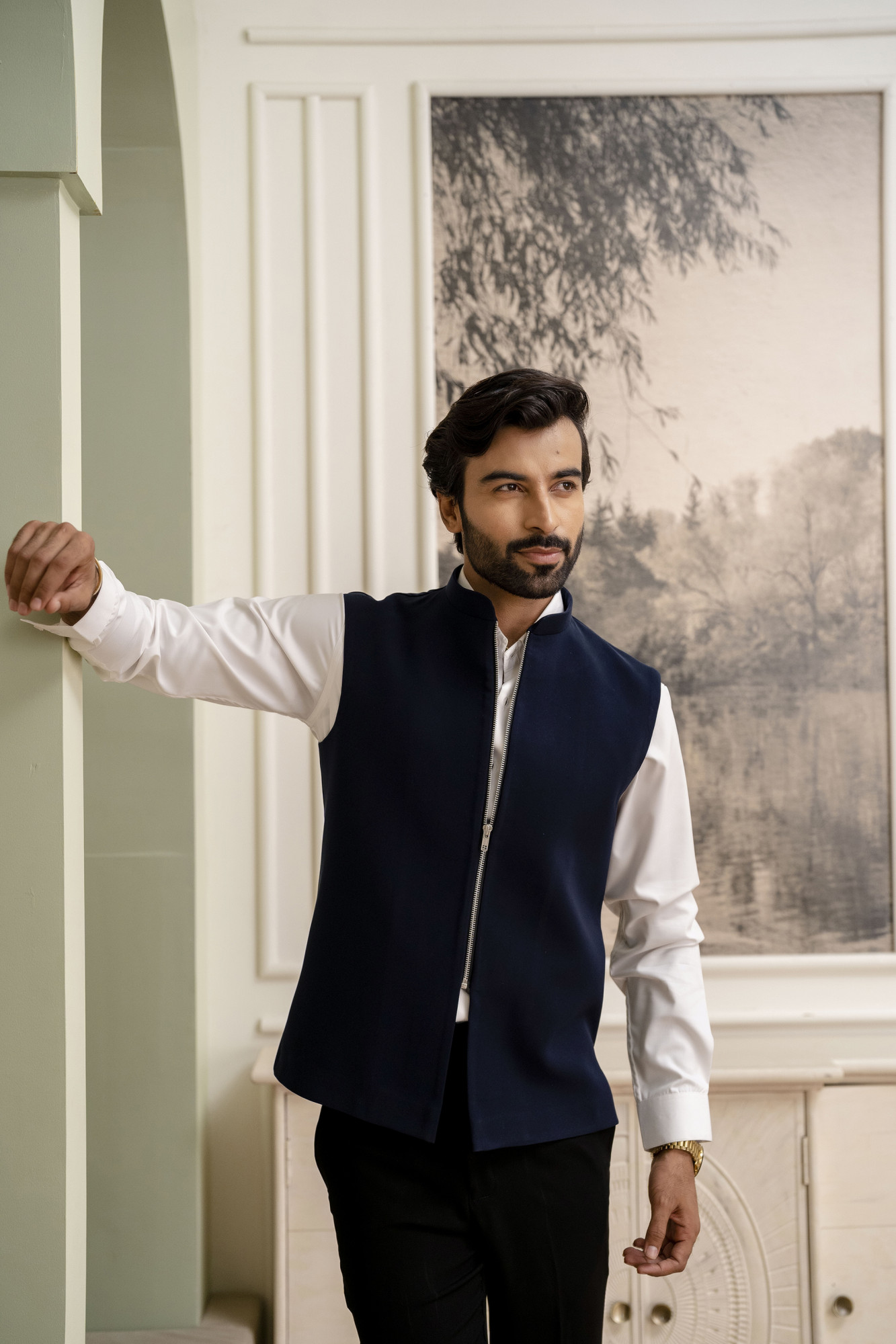 Zip Up Half Jacket In Blue