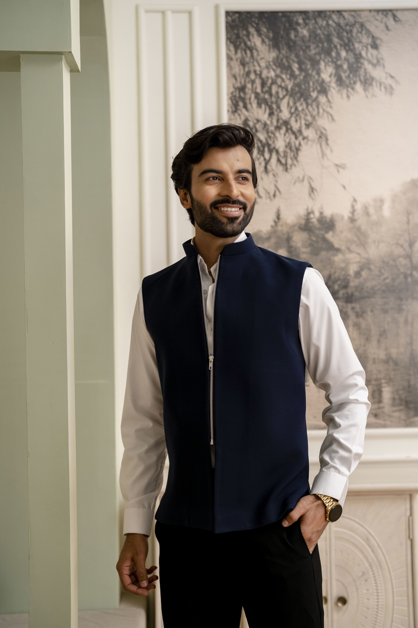 Zip Up Half Jacket In Blue