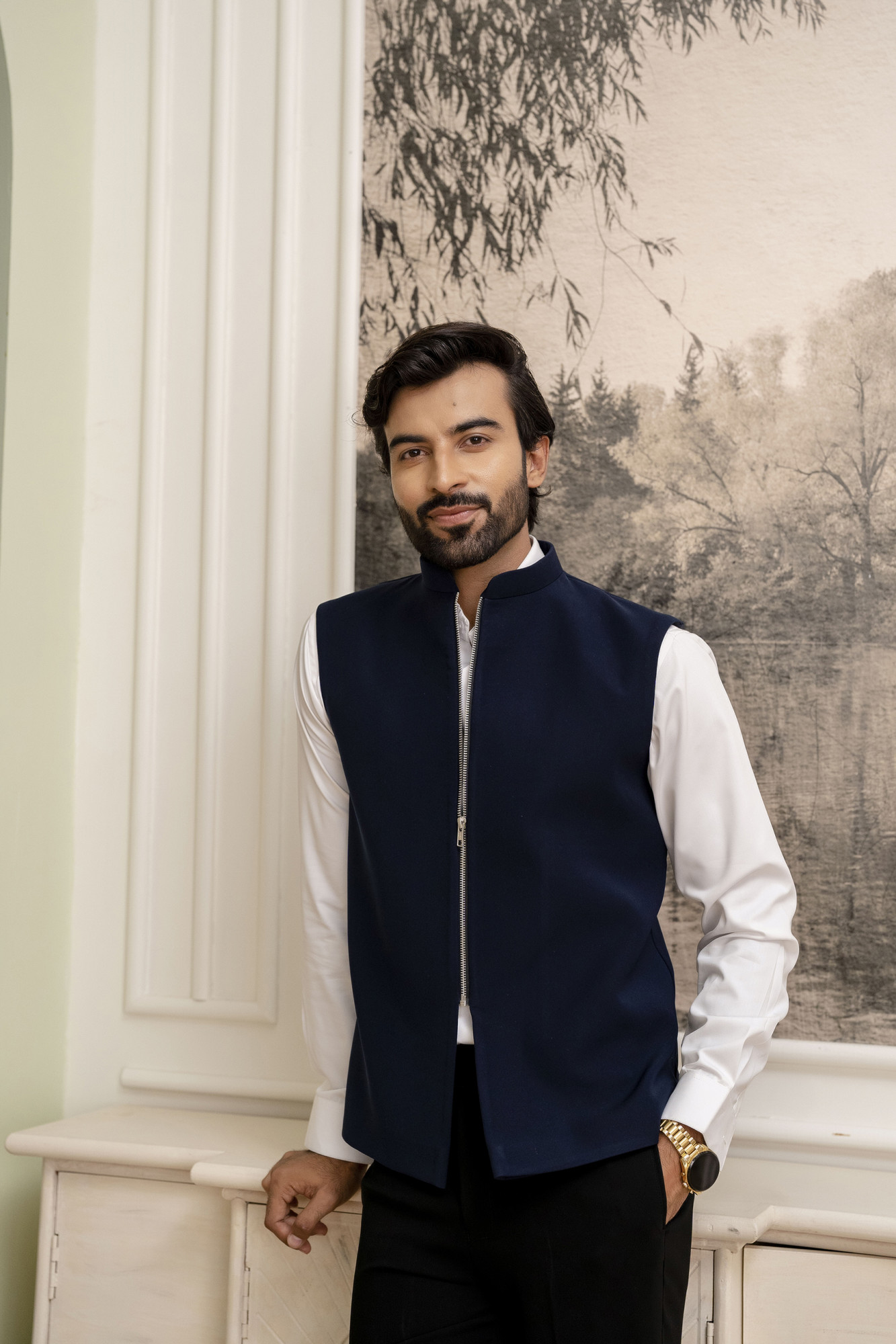 Zip Up Half Jacket In Blue