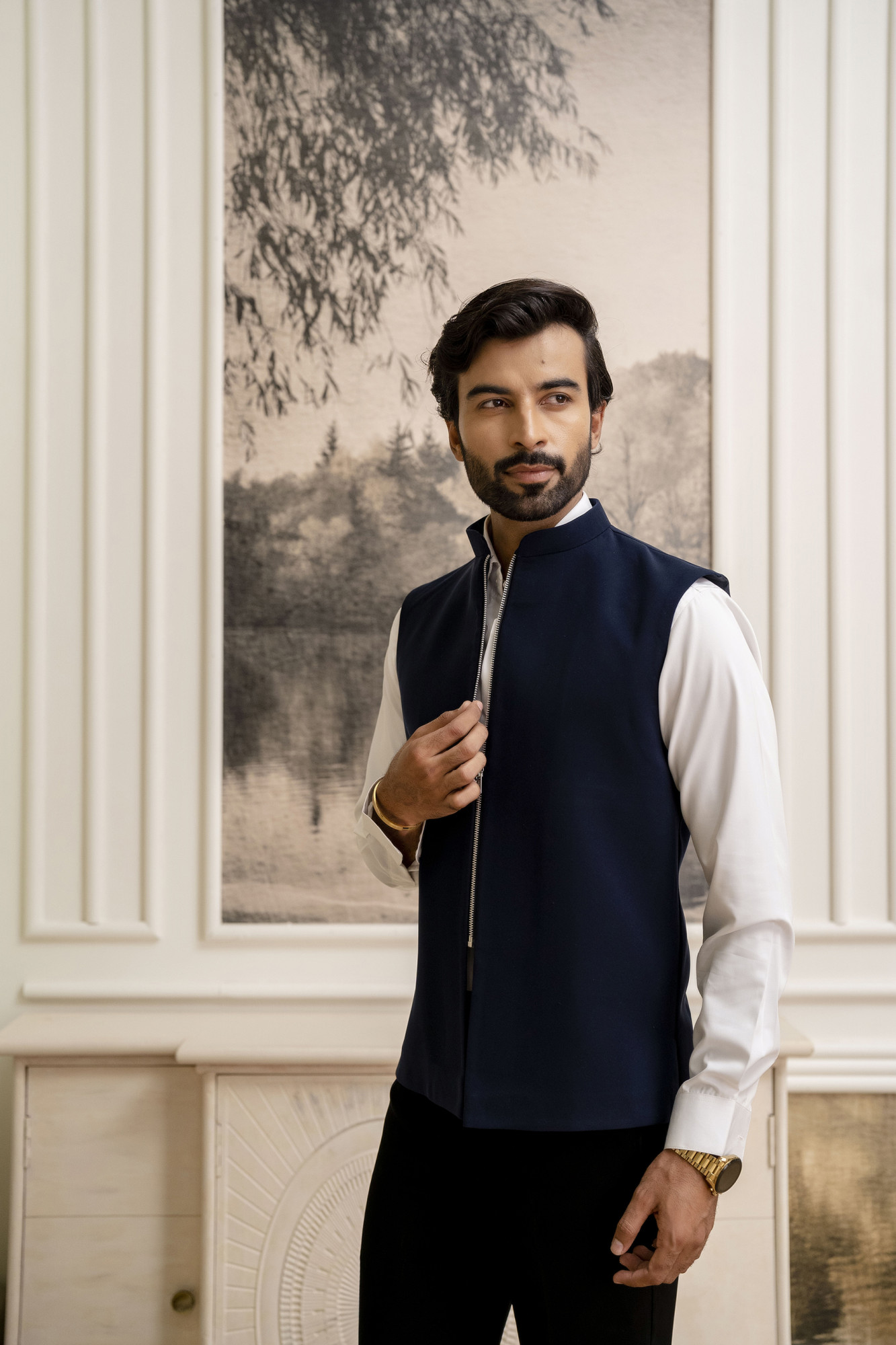 Zip Up Half Jacket In Blue