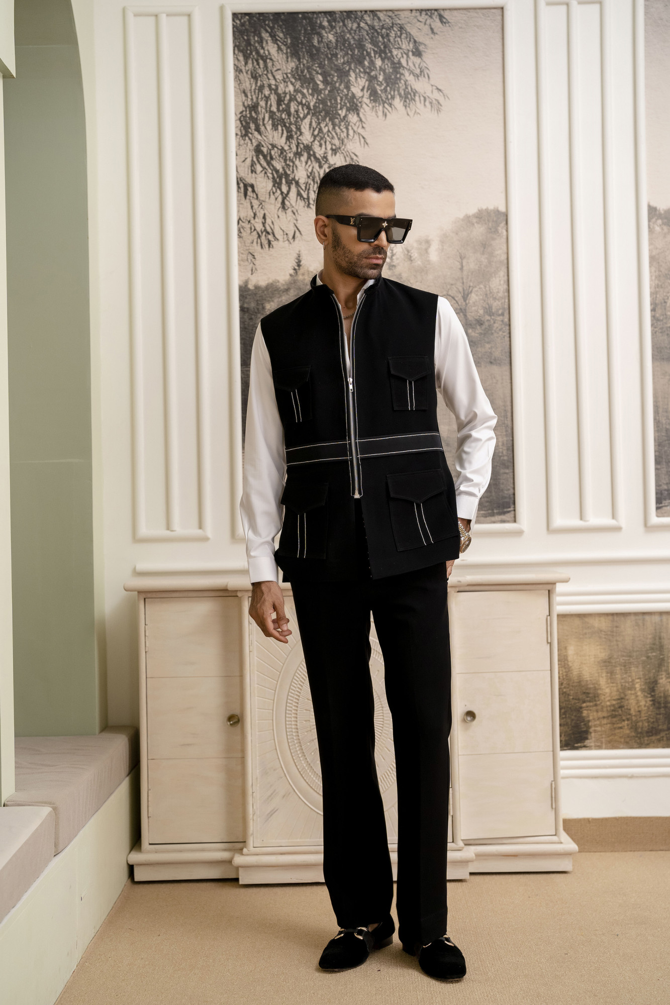 Zed Black Threaded Zipper Jacket