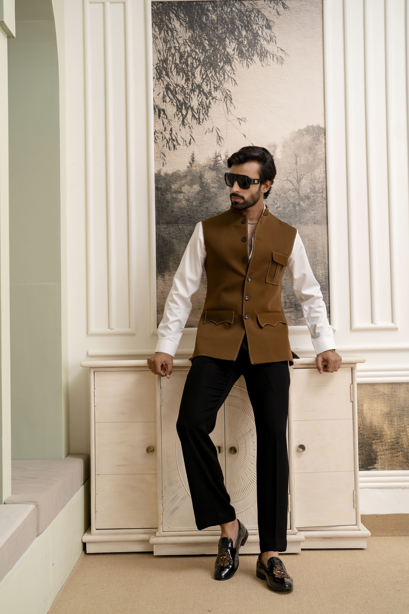 Threaded Patch Pocket Jacket In Tan