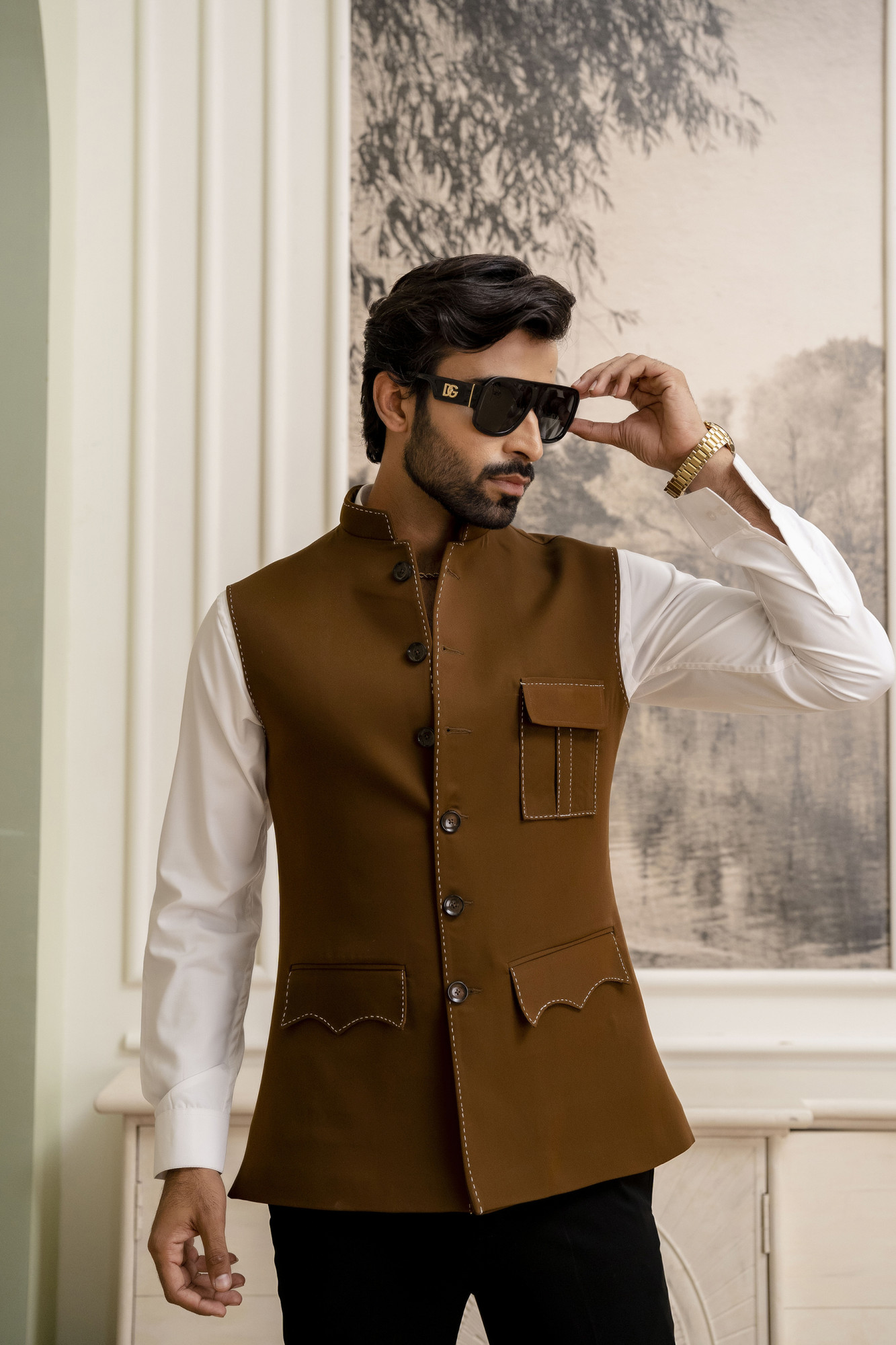 Threaded Patch Pocket Jacket In Tan