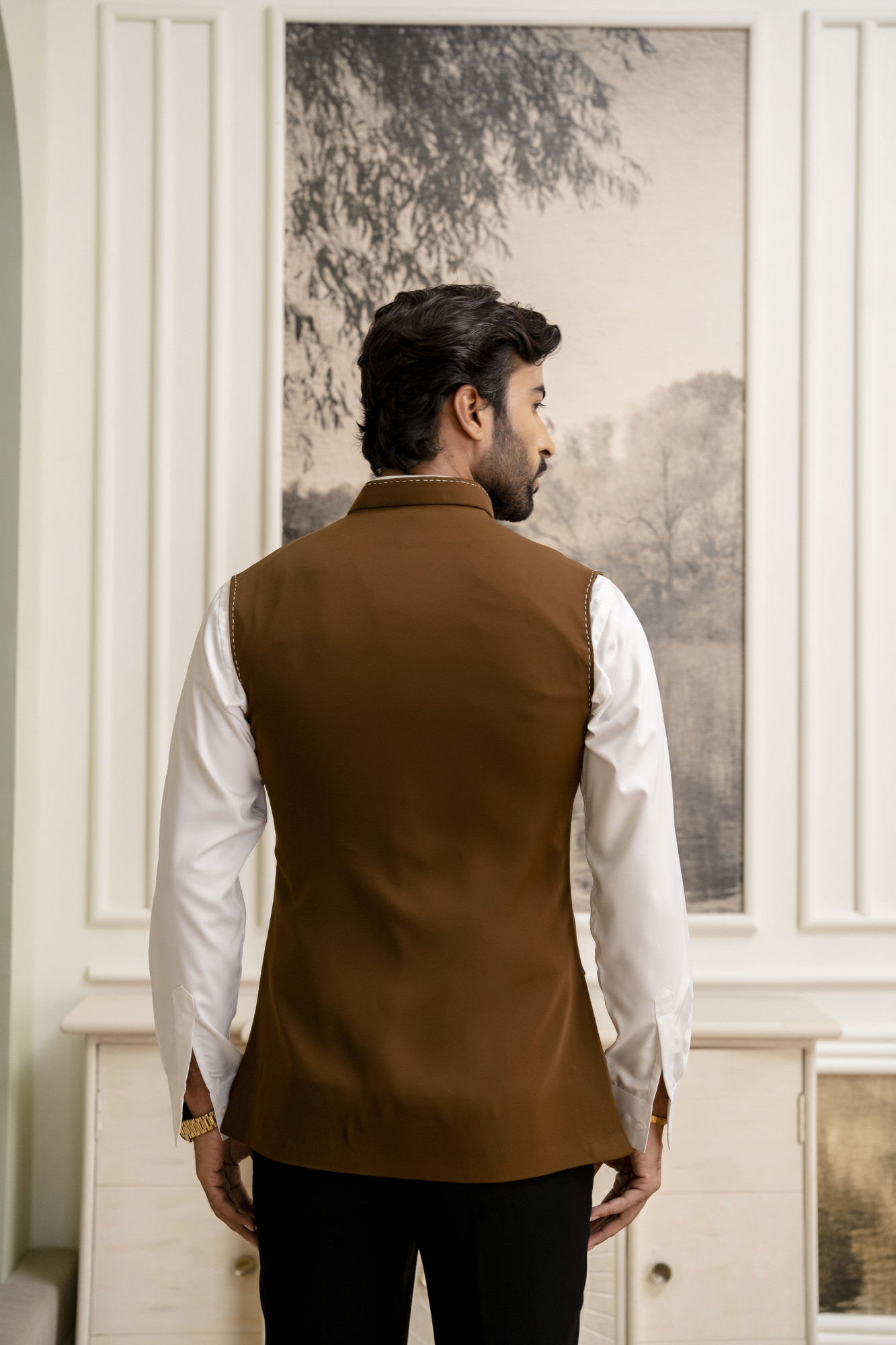 Threaded Patch Pocket Jacket In Tan