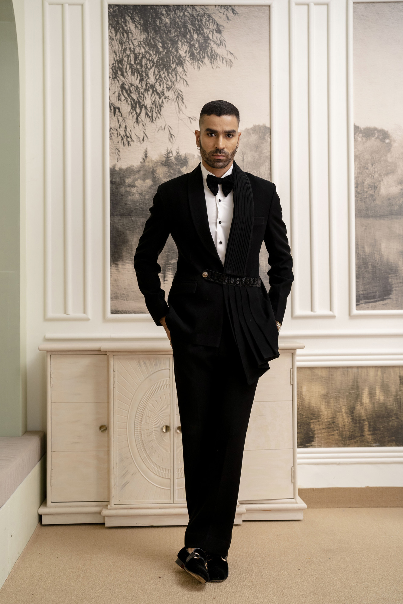 Black Draped Tuxedo Blazer