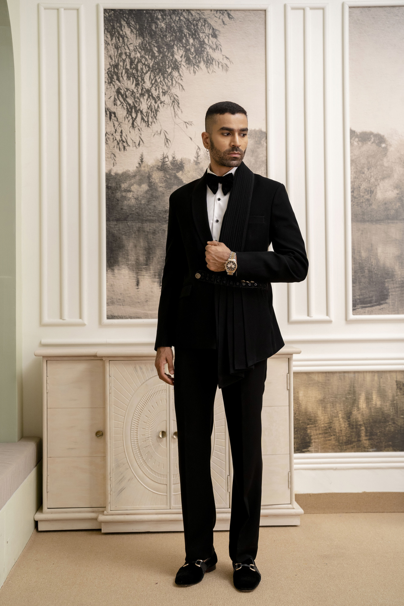 Black Draped Tuxedo Blazer