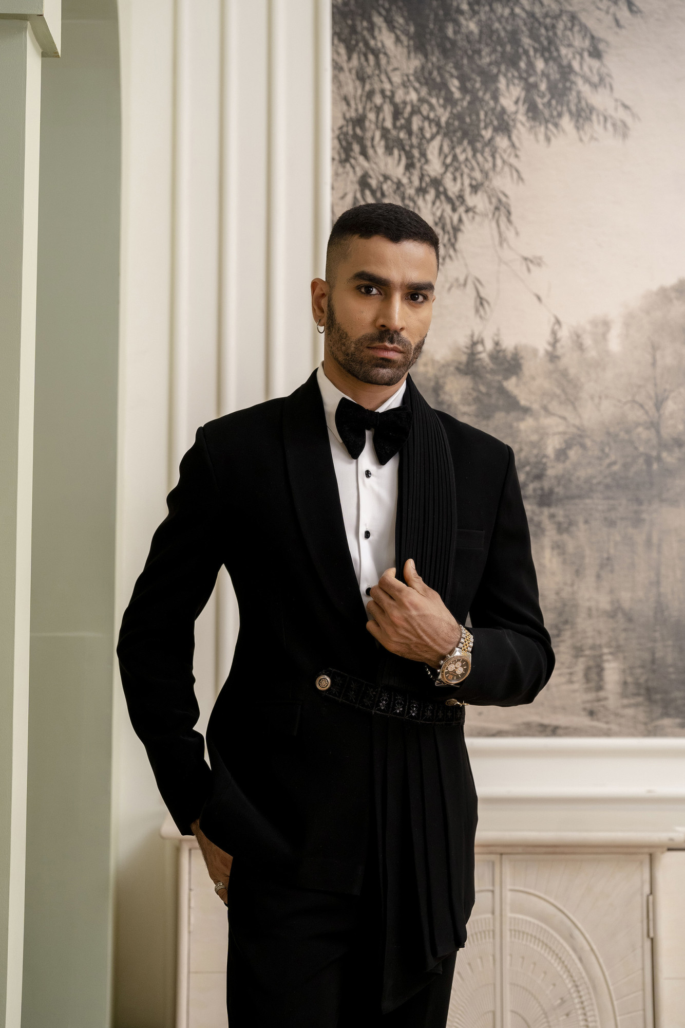 Black Draped Tuxedo Blazer