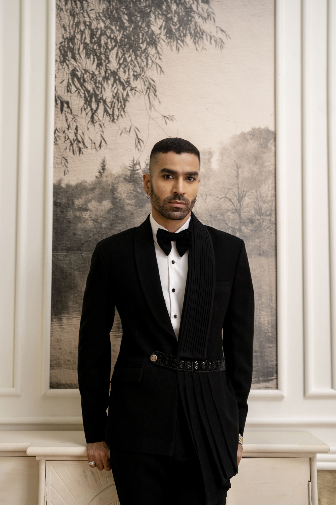 Black Draped Tuxedo Blazer