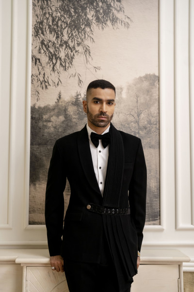 Black Draped Tuxedo Blazer