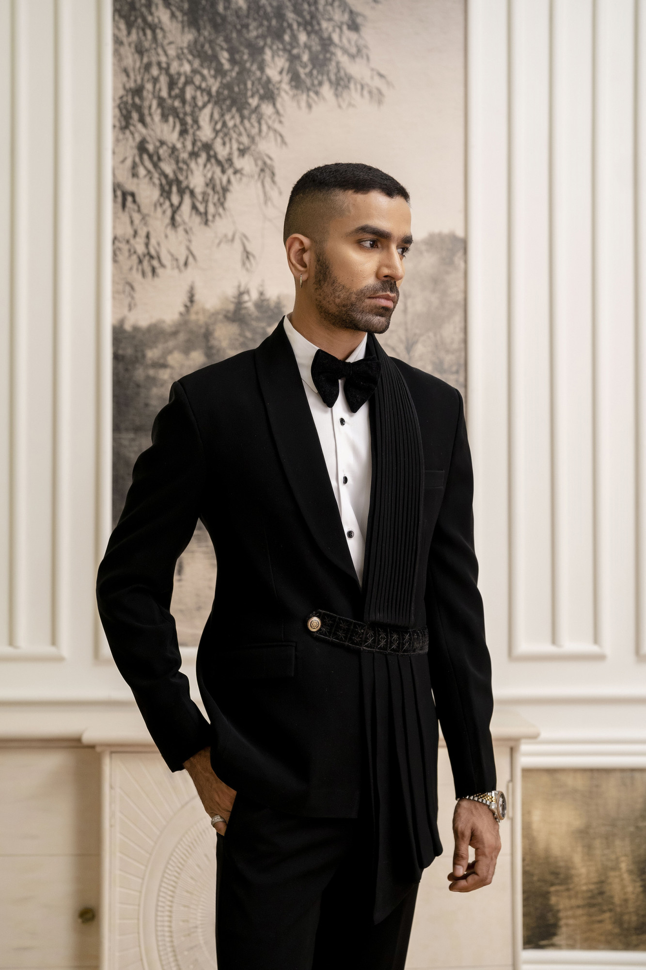 Black Draped Tuxedo Blazer