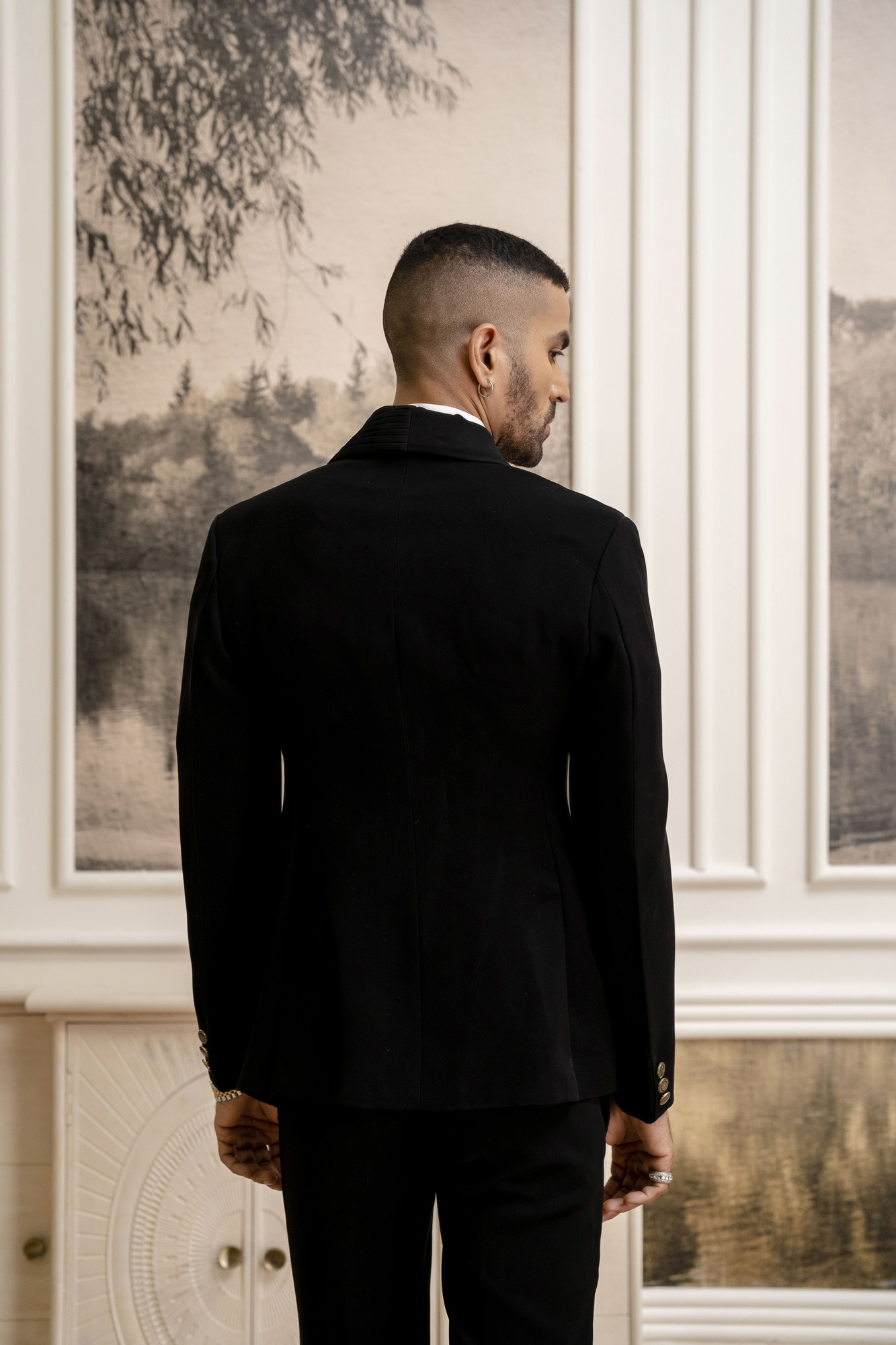 Black Draped Tuxedo Blazer