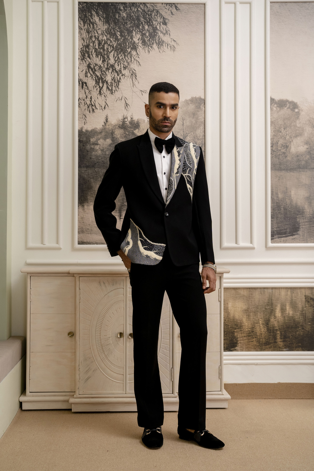 French Knot Embroidered Tuxedo Blazer