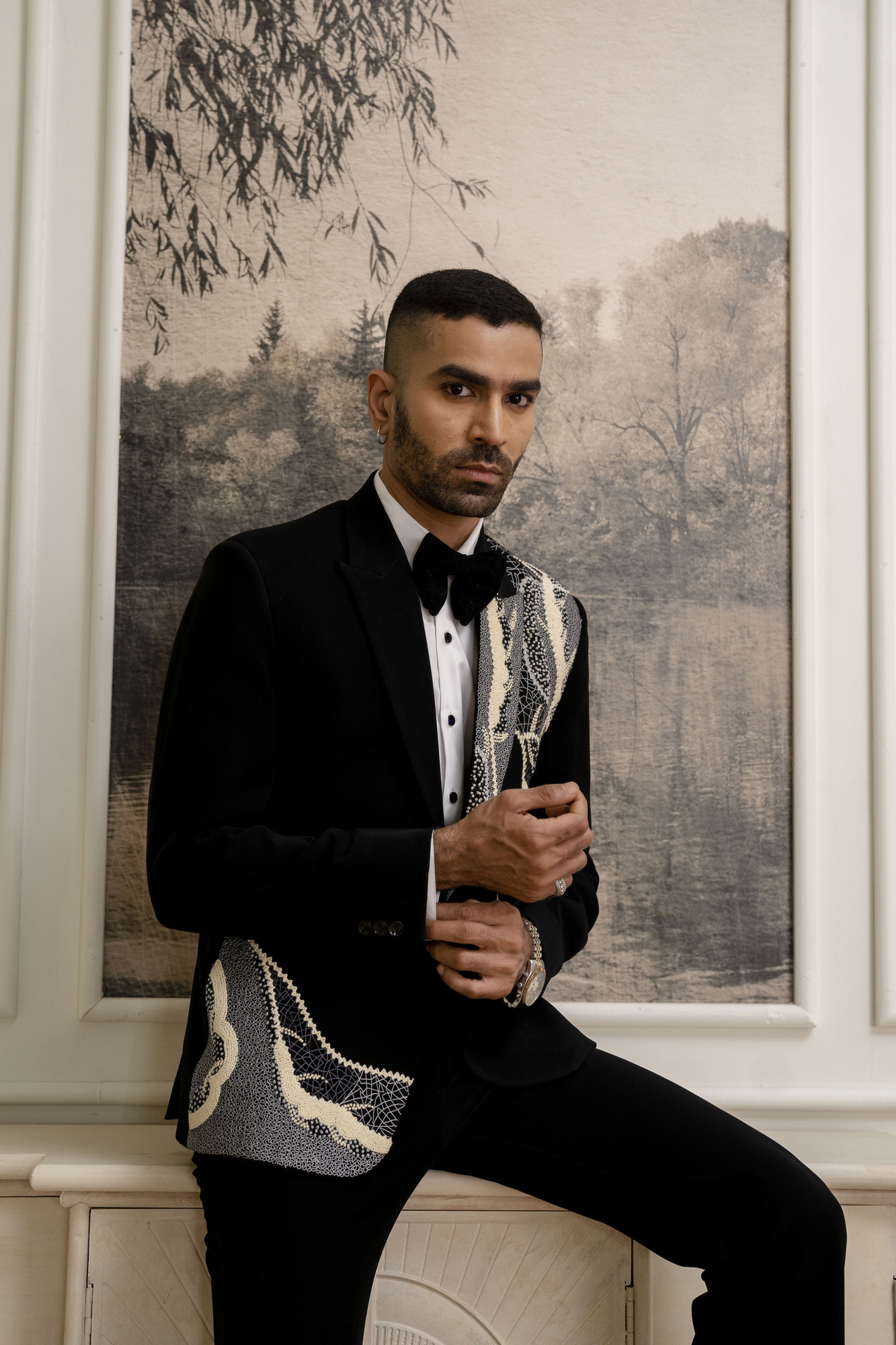 French Knot Embroidered Tuxedo Blazer