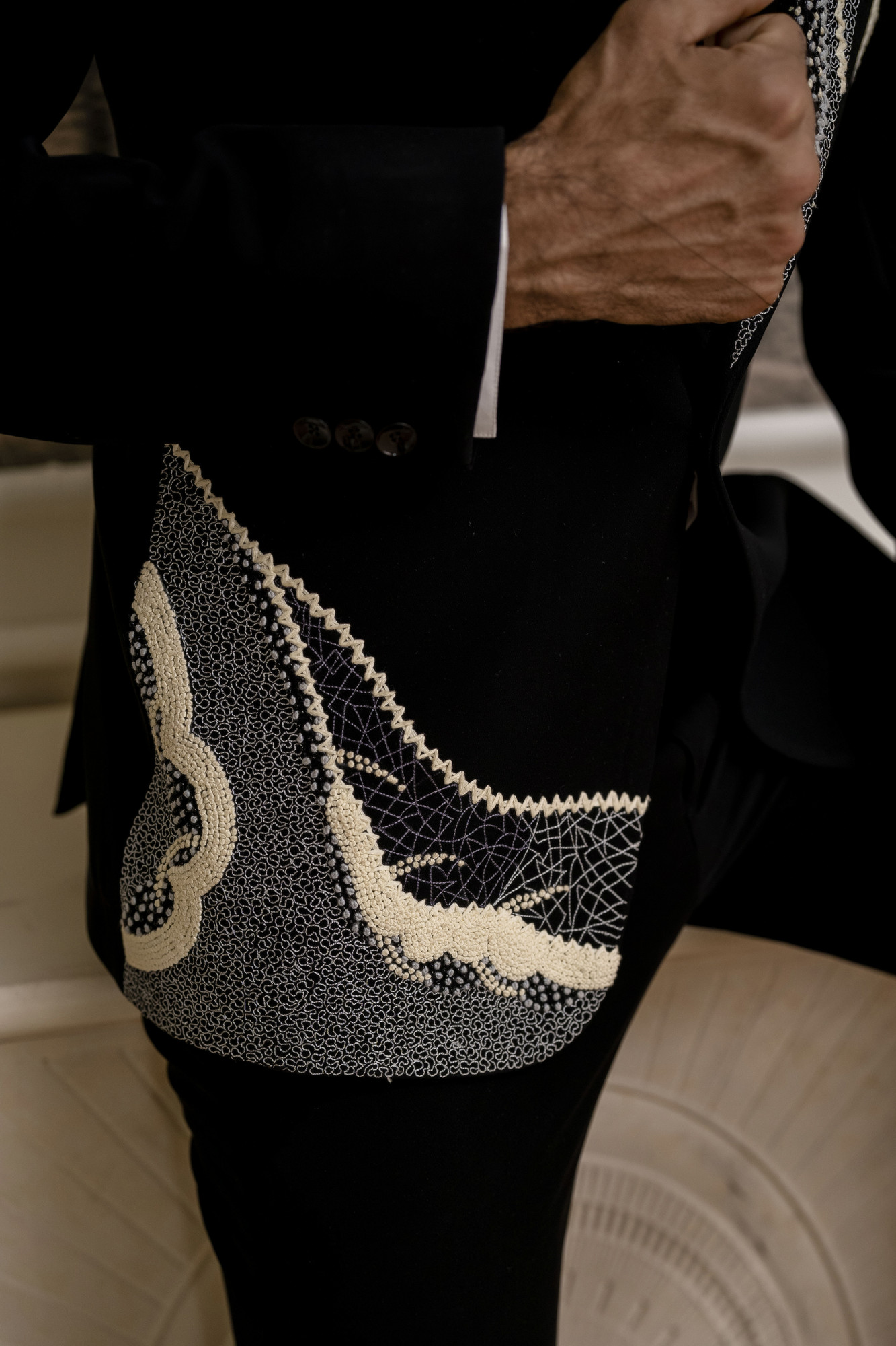 French Knot Embroidered Tuxedo Blazer