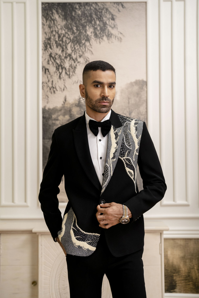Image of French Knot Embroidered Tuxedo Blazer