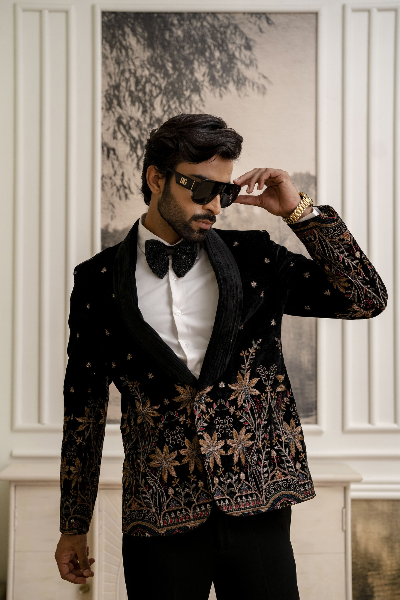 Embroidered Blazer In Black Velvet