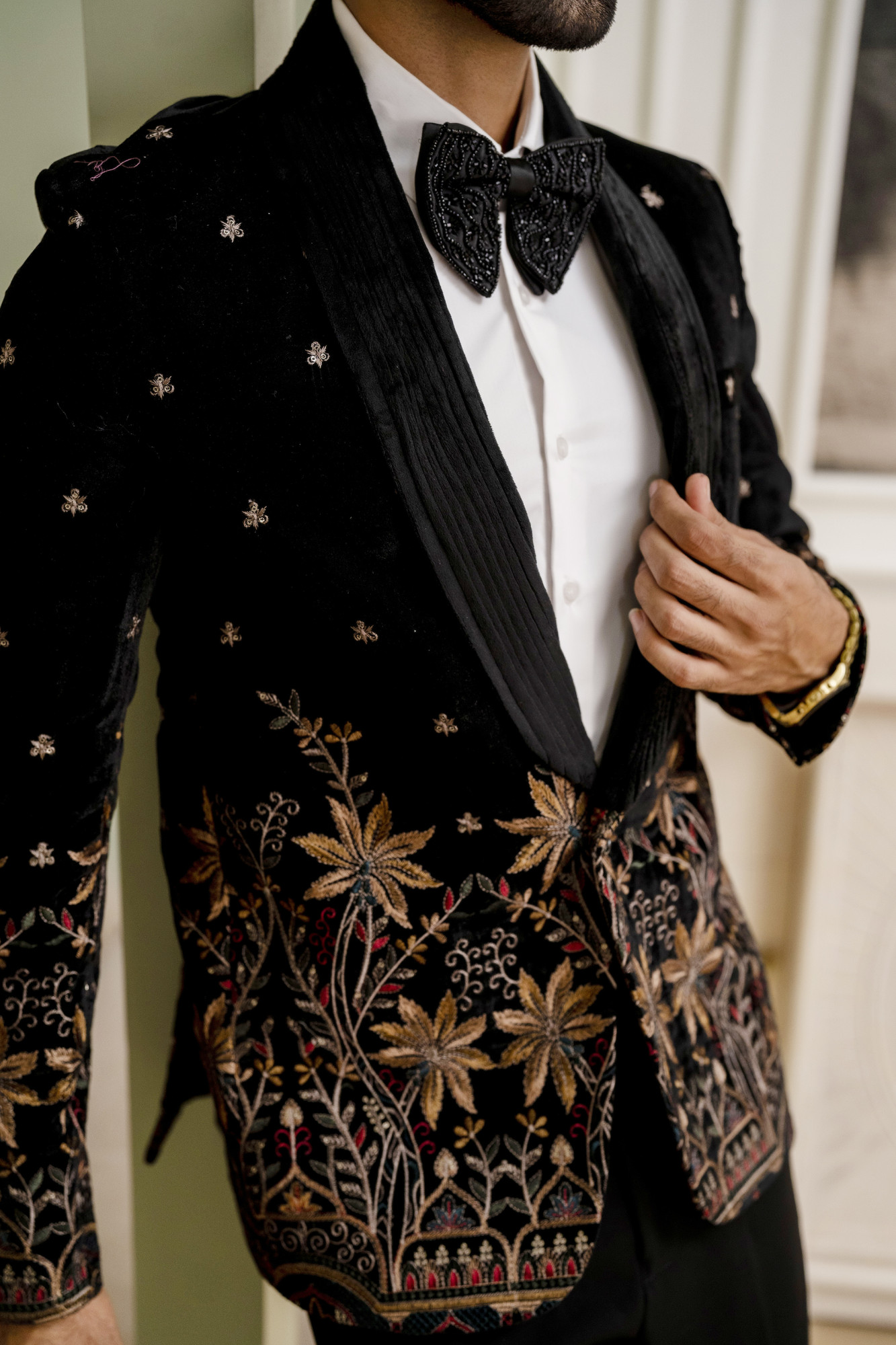 Embroidered Blazer In Black Velvet
