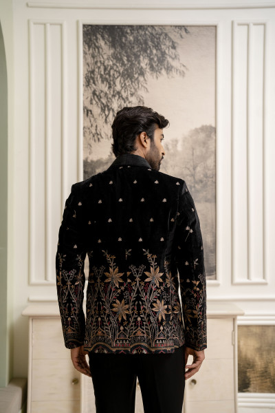 Embroidered Blazer In Black Velvet