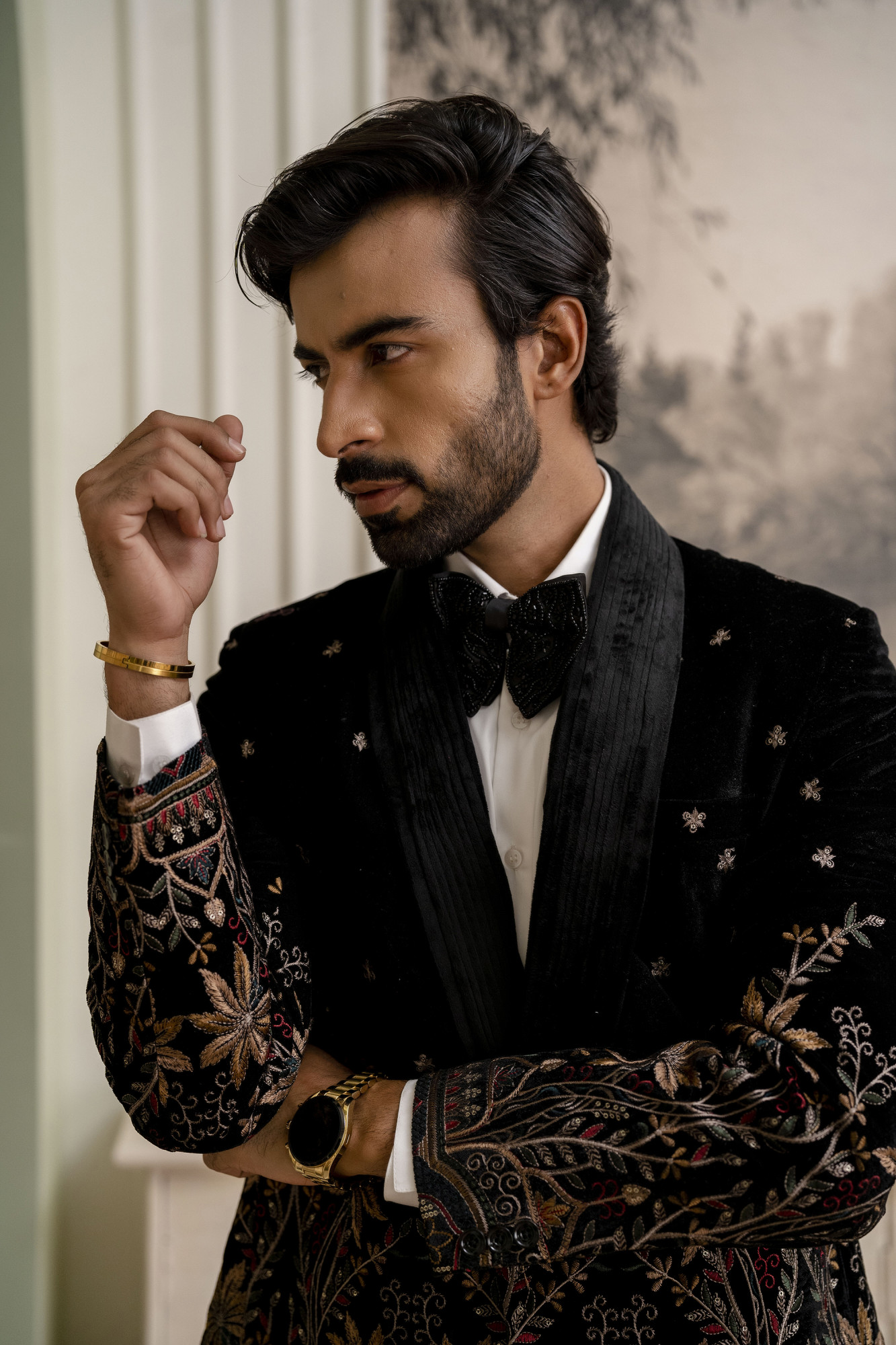 Embroidered Blazer In Black Velvet