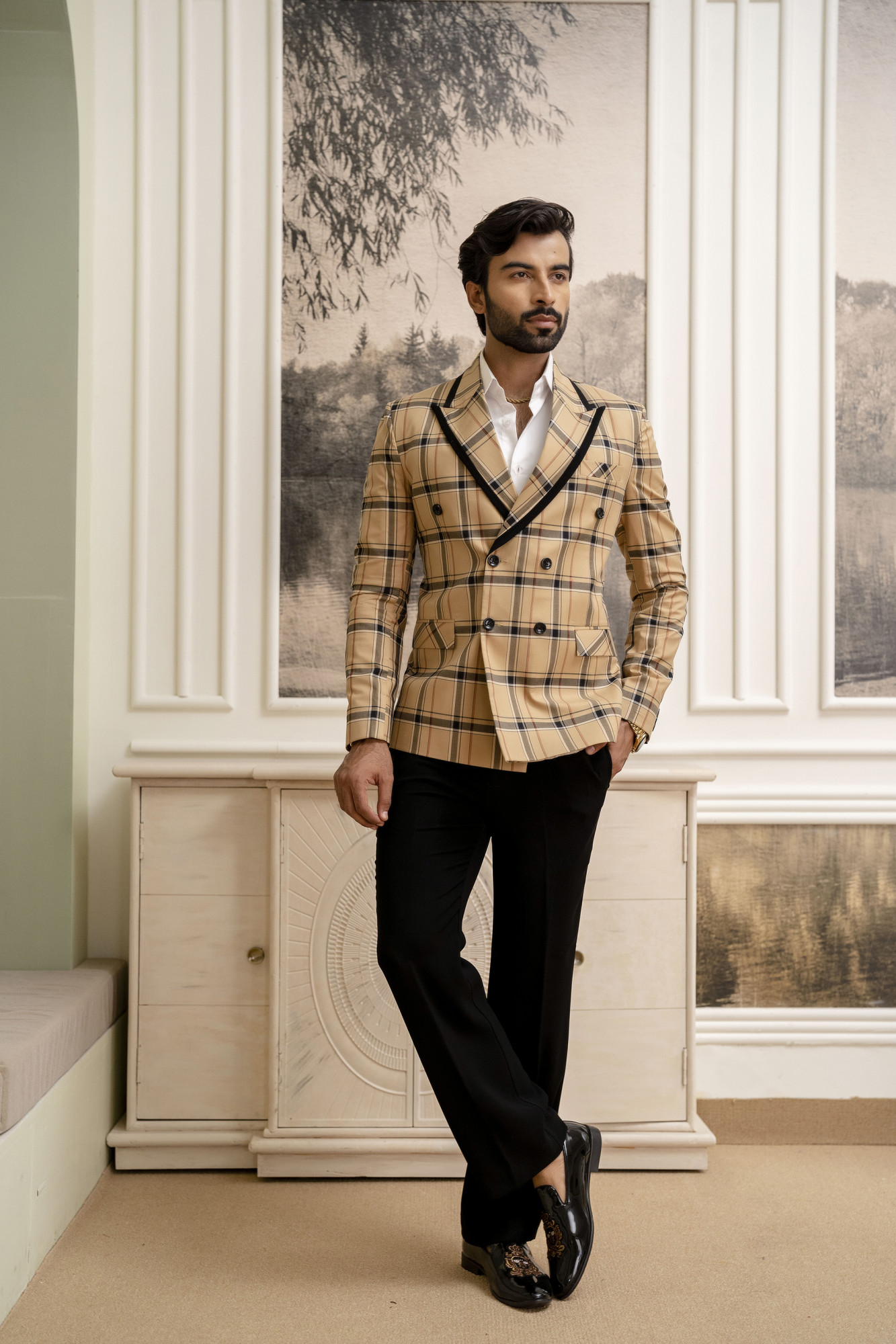 Double Breasted Blazer In Burberry Checks