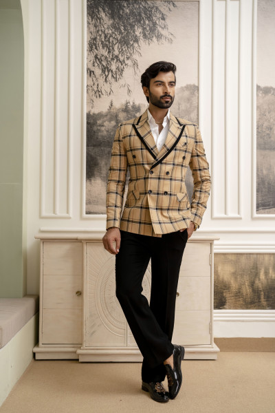Double Breasted Blazer In Burberry Checks