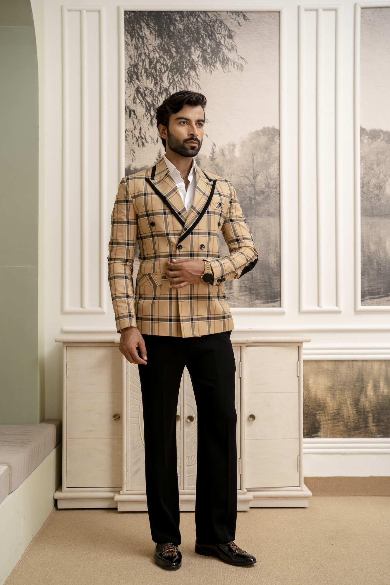 Double Breasted Blazer In Burberry Checks