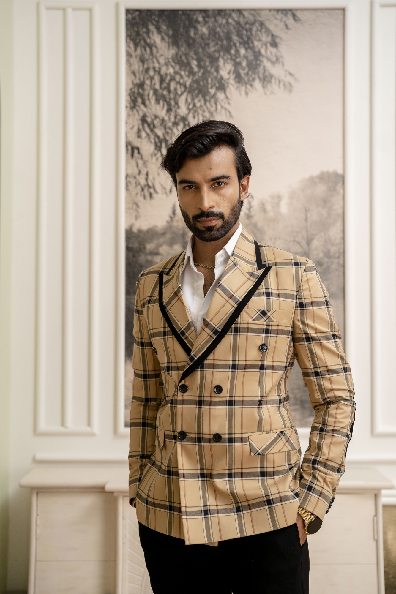 Double Breasted Blazer In Burberry Checks