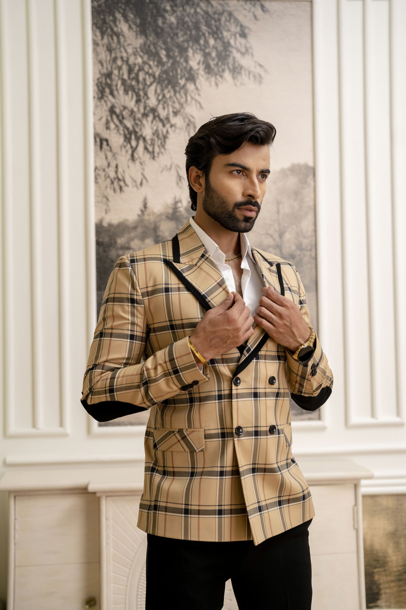 Double Breasted Blazer In Burberry Checks